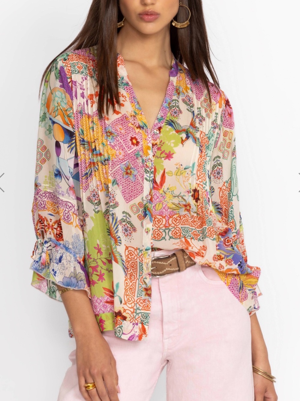 Johnny Was Vacanza Multicolor Vibrant Floral Blouse Sz S-L